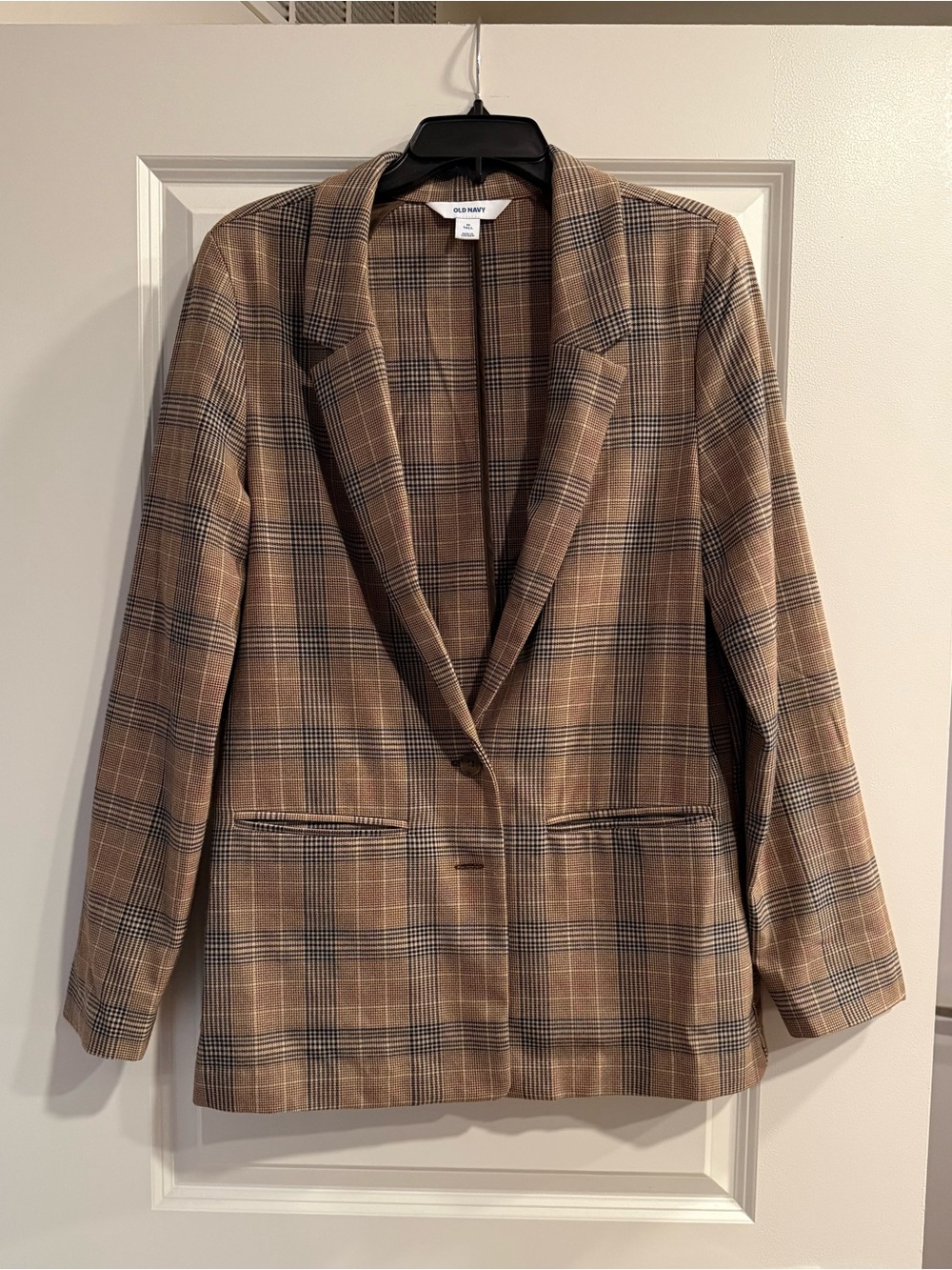 Old Navy Tan Plaid Single-Button Blazer tall